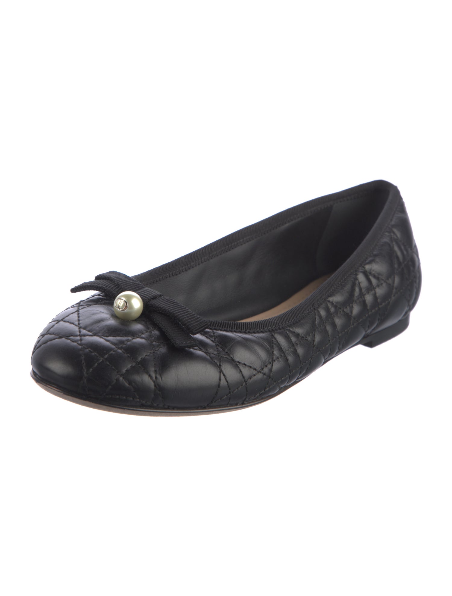 Christian Dior Faux Pearl Accents Leather Flats